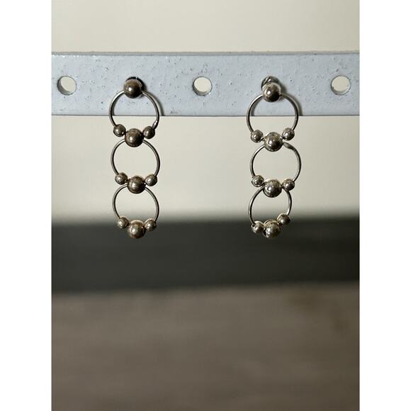 Cute Dainty Silver Tone Ring Post Earrings - Picture 2 of 3